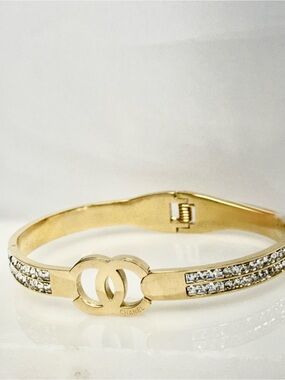 Gold-Tone Crystal Double Row Cuff Bracelet